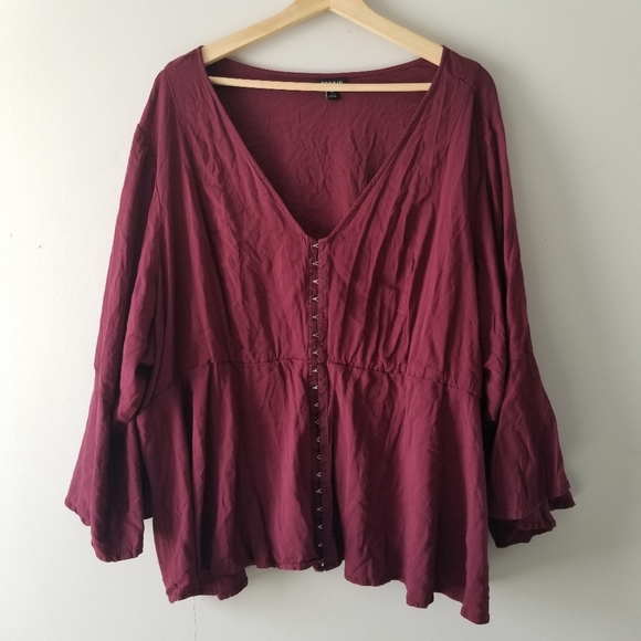 Torrid Maroon Burgundy Hook and Eye Bell Sleeve Top 5 - Picture 4 of 10